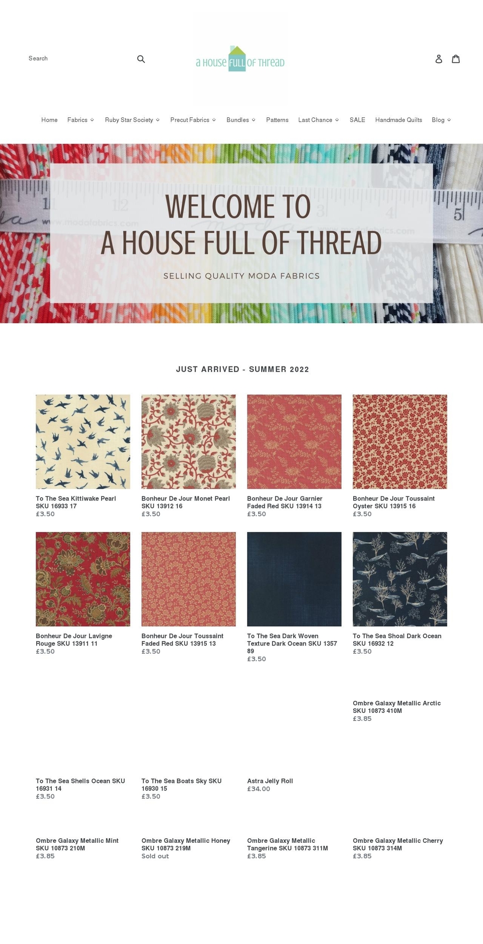 ahousefullofthread.co.uk shopify website screenshot
