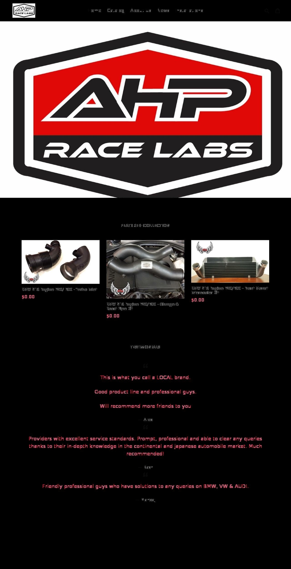ahp-racelabs.com shopify website screenshot