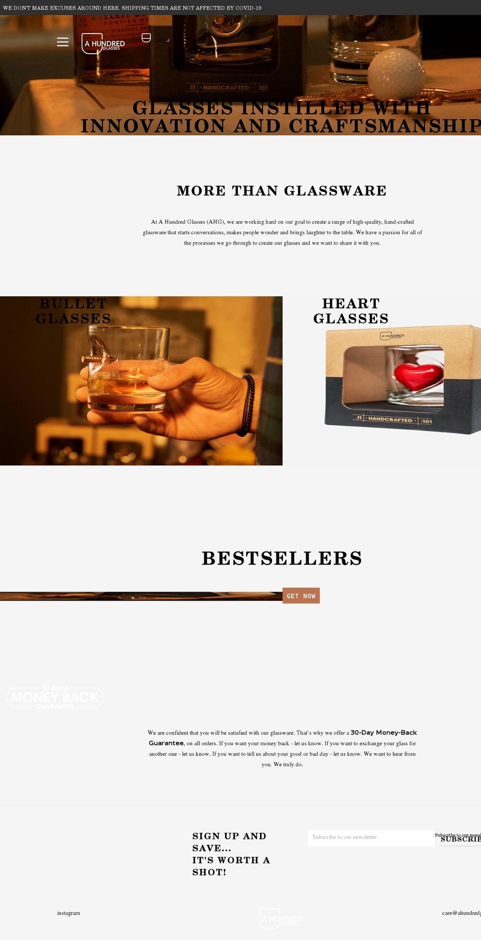 ahundredglasses.com shopify website screenshot