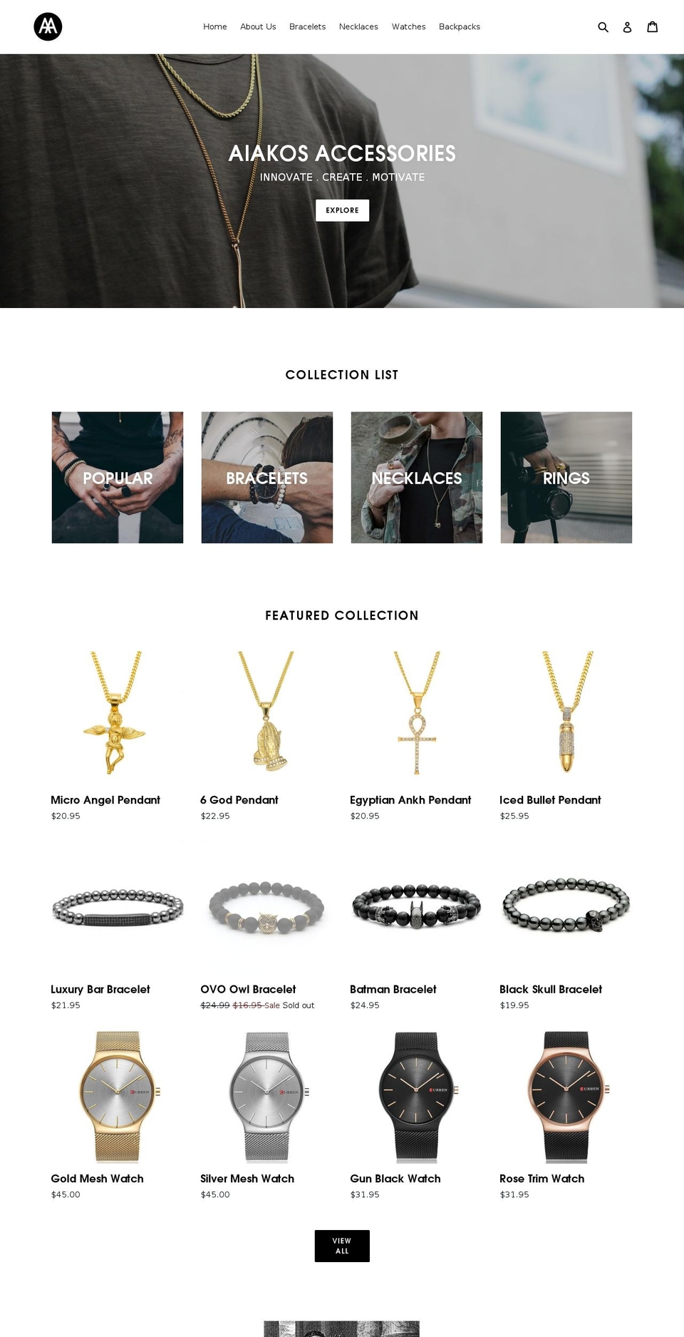 aiakosaccessories.com — Shopify storefront screenshot