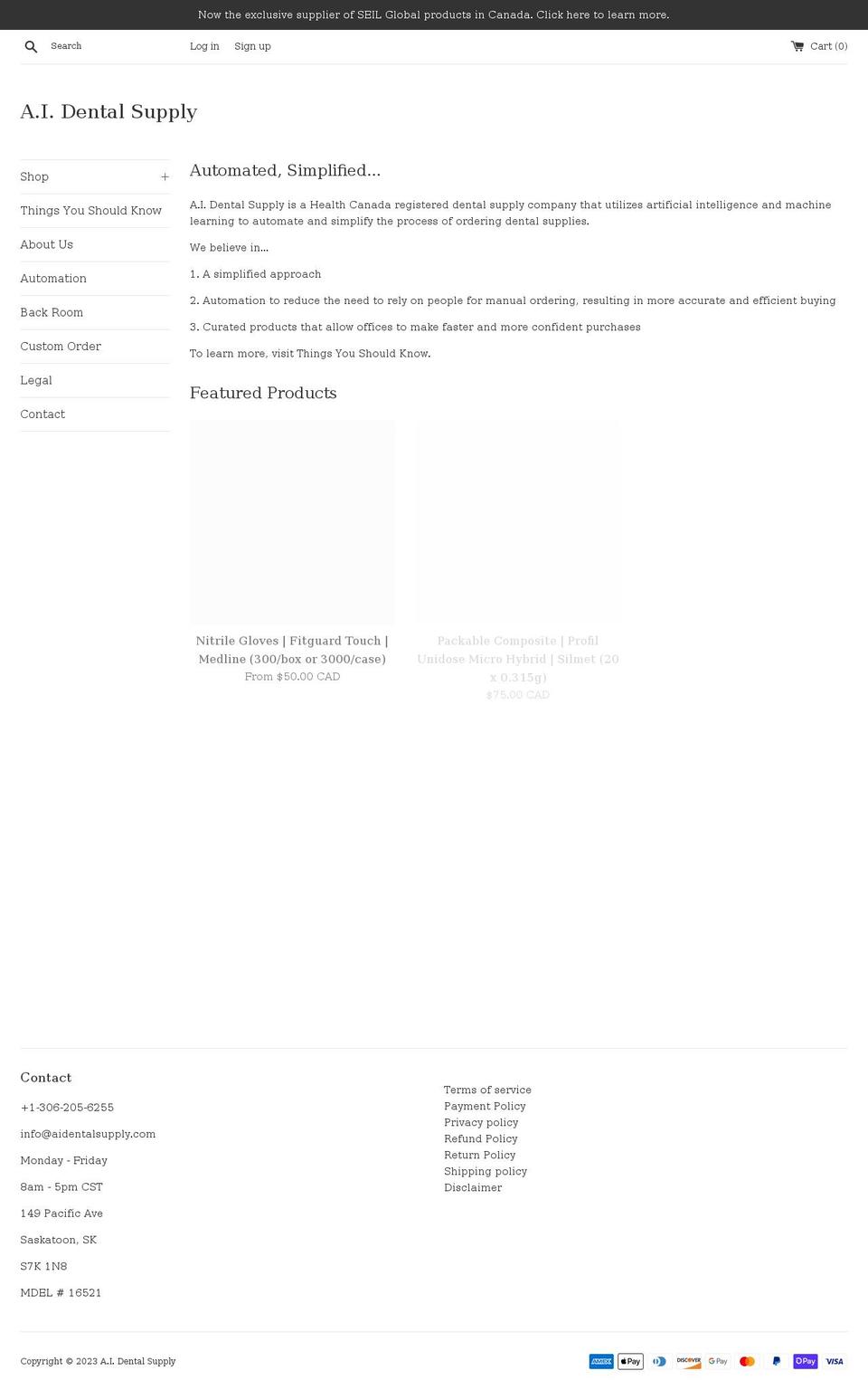 aidentalsupply.com shopify website screenshot