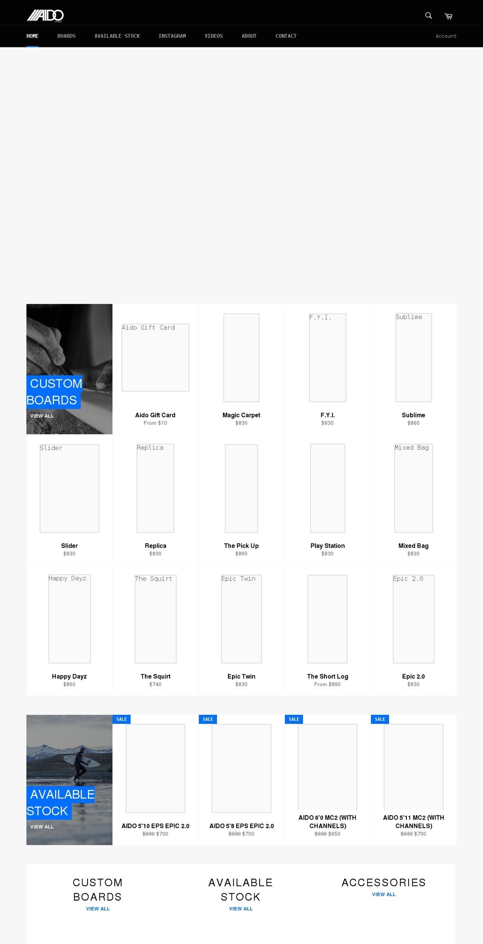 aidosurfboards.com shopify website screenshot