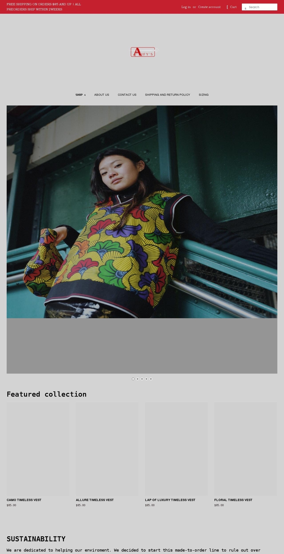 aifysclothing.com shopify website screenshot