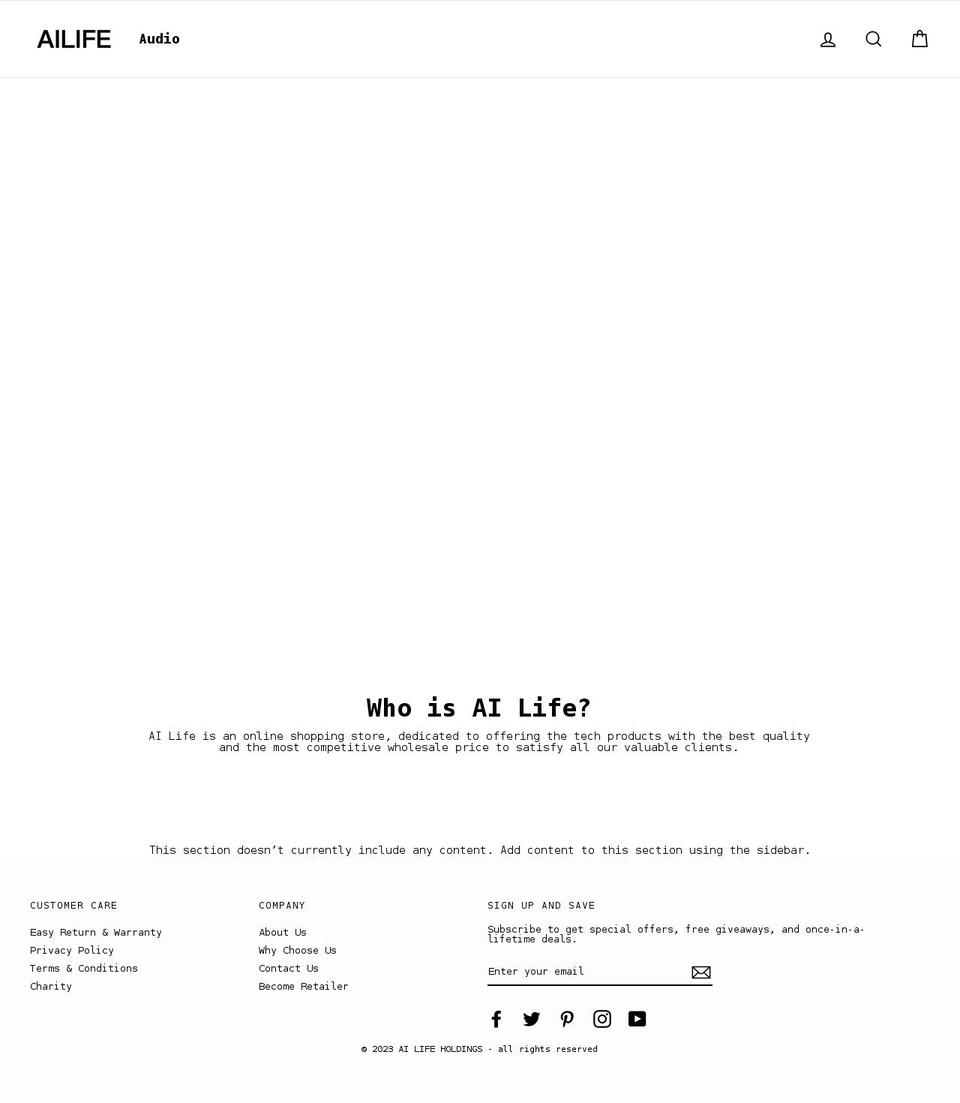 ailifeholdings.com shopify website screenshot