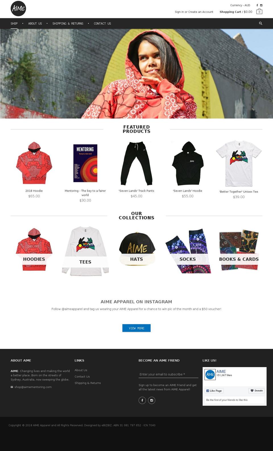 Material Theme Shopify theme site example aimeapparel.com