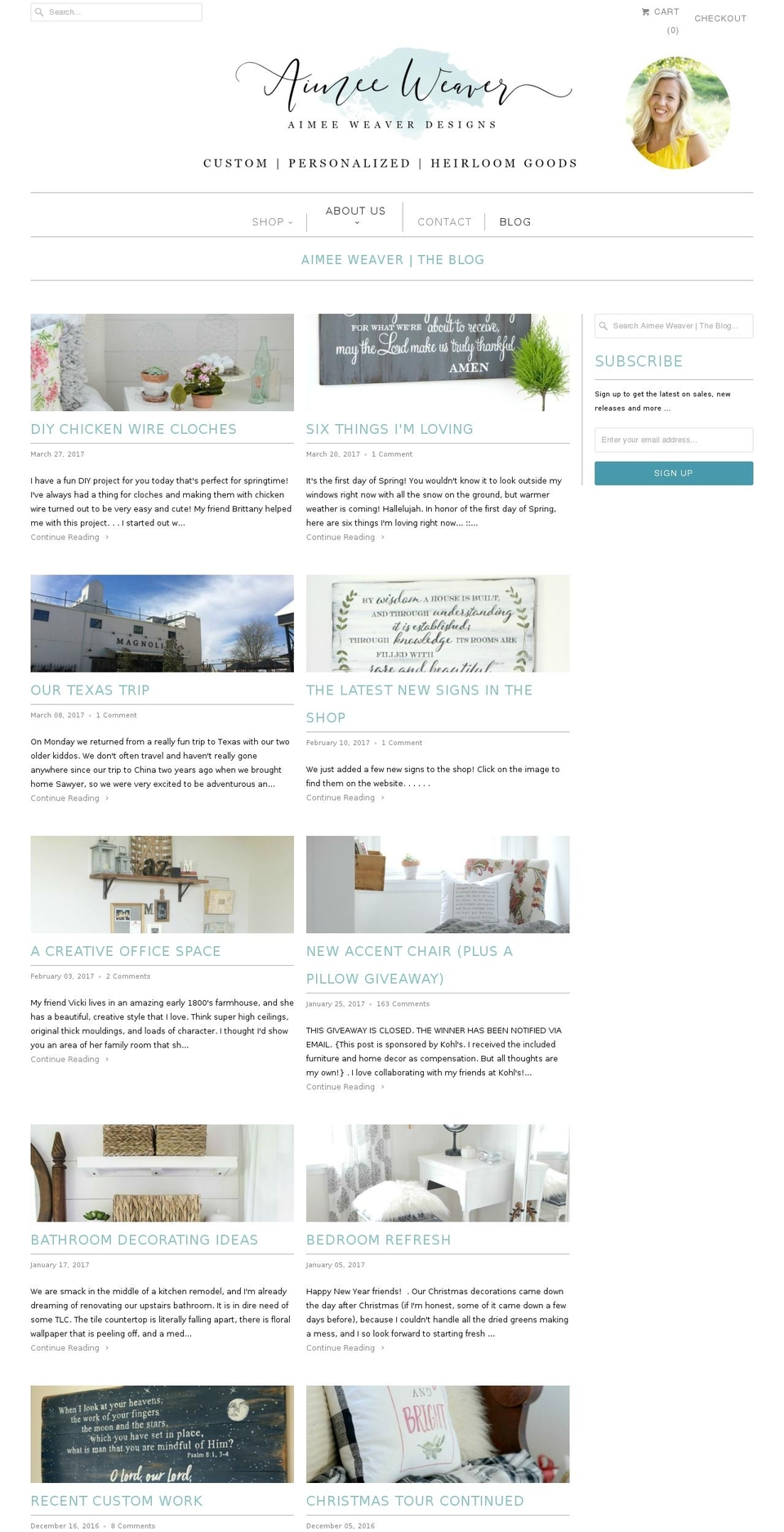 aimeeweaverblog.com shopify website screenshot