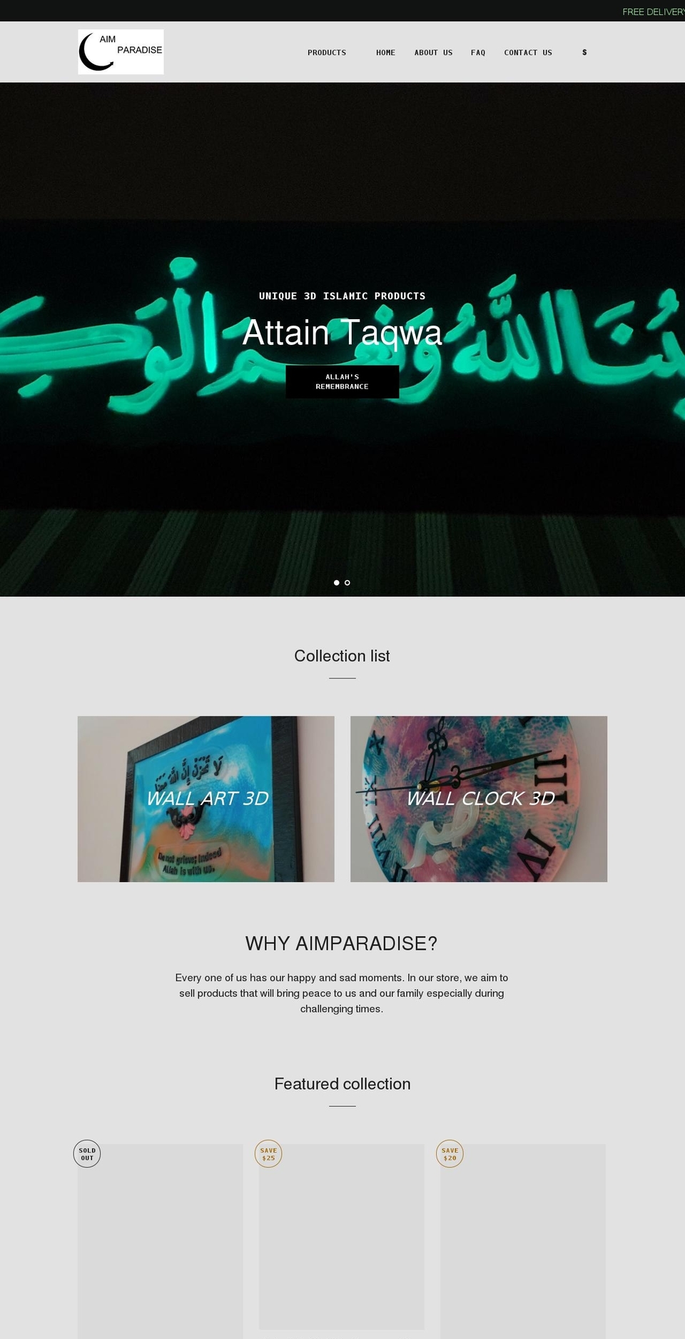 aimparadise.com shopify website screenshot