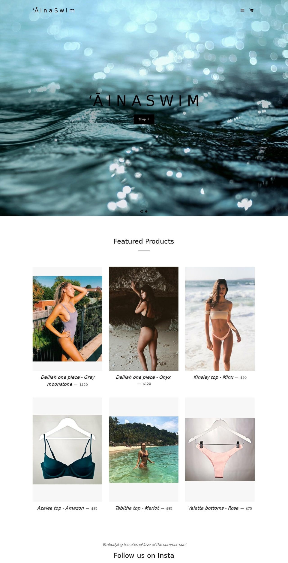ainaswim.com shopify website screenshot