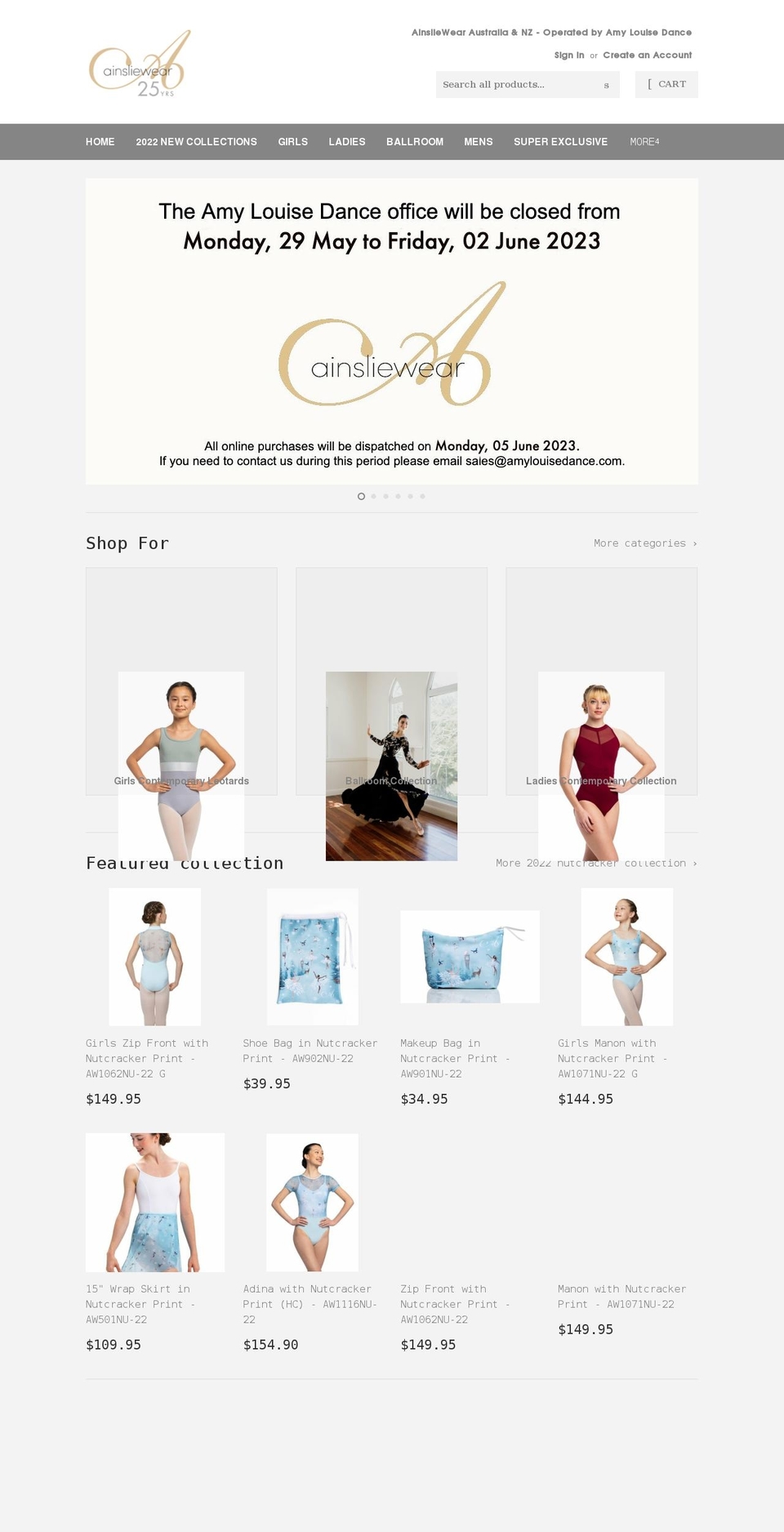 ainsliewear.com.au shopify website screenshot