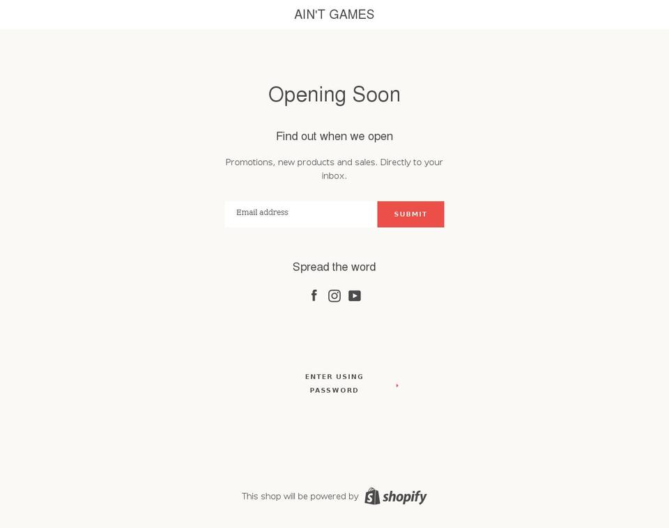 aintgames.com shopify website screenshot