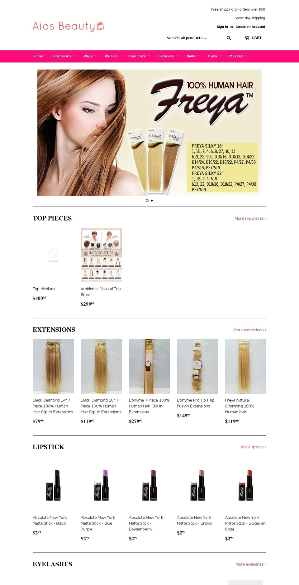 aiosbeauty.com — Shopify storefront screenshot