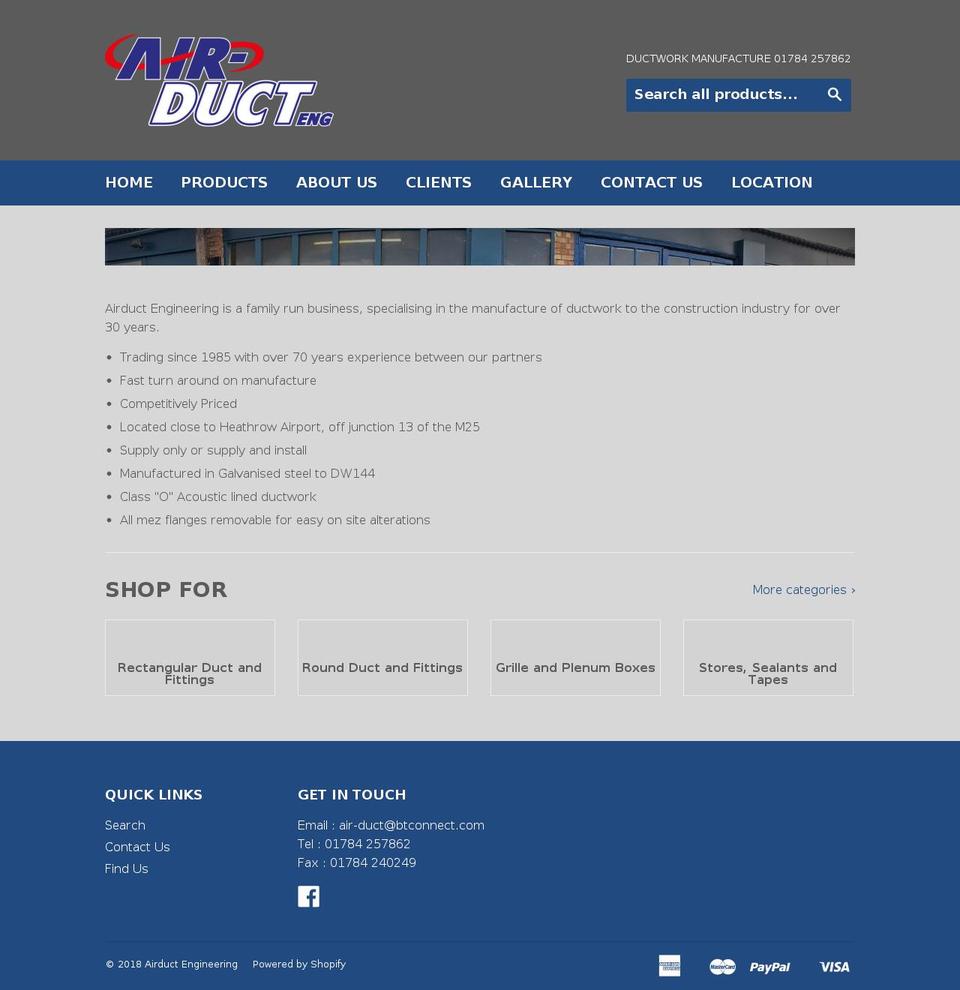 air-duct.co.uk shopify website screenshot