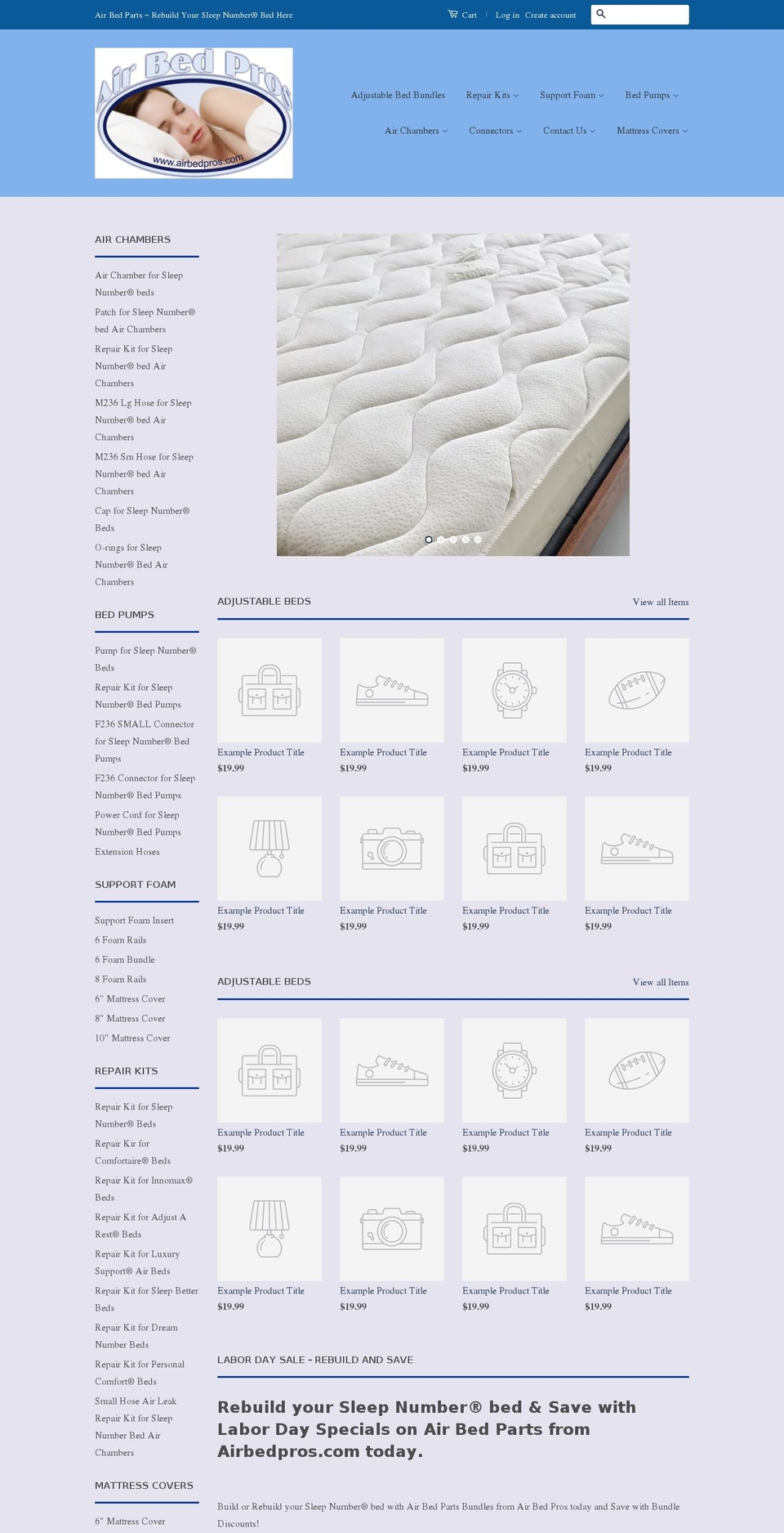 airbedsolutions.com — Shopify storefront screenshot