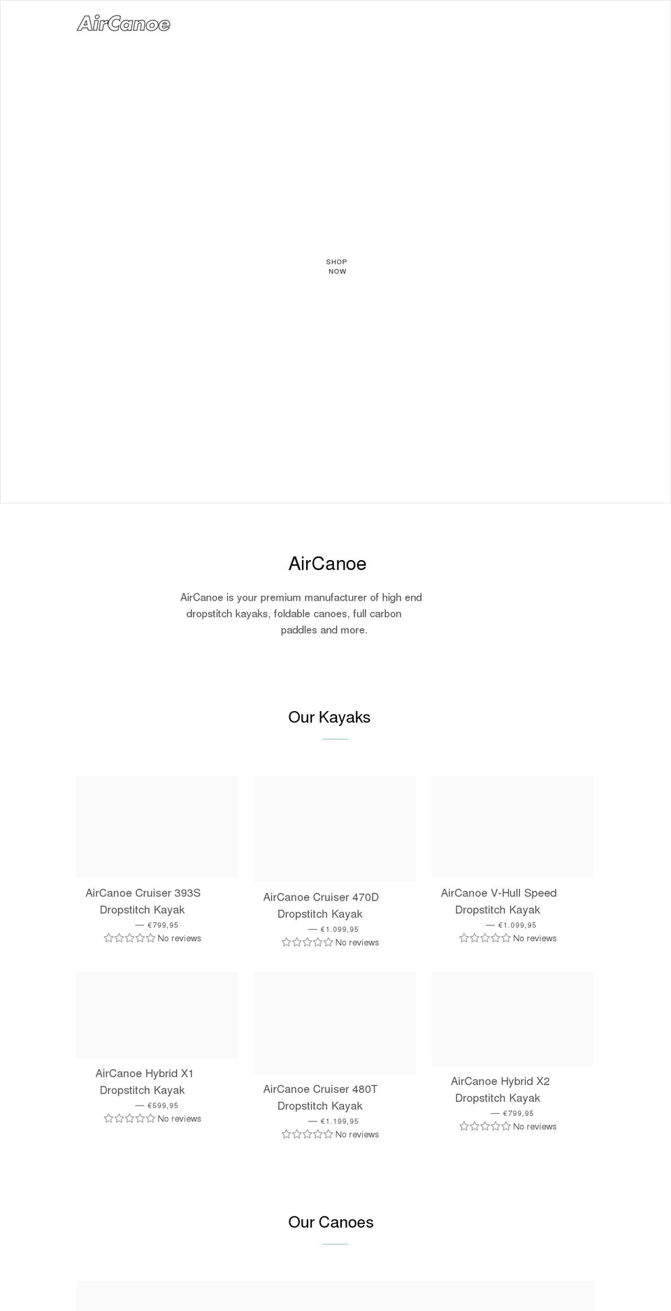 aircanoe.com shopify website screenshot