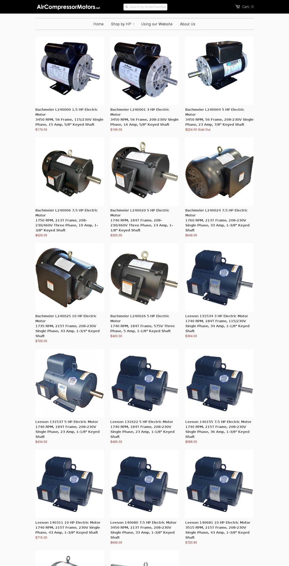 aircompressormotors.net shopify website screenshot