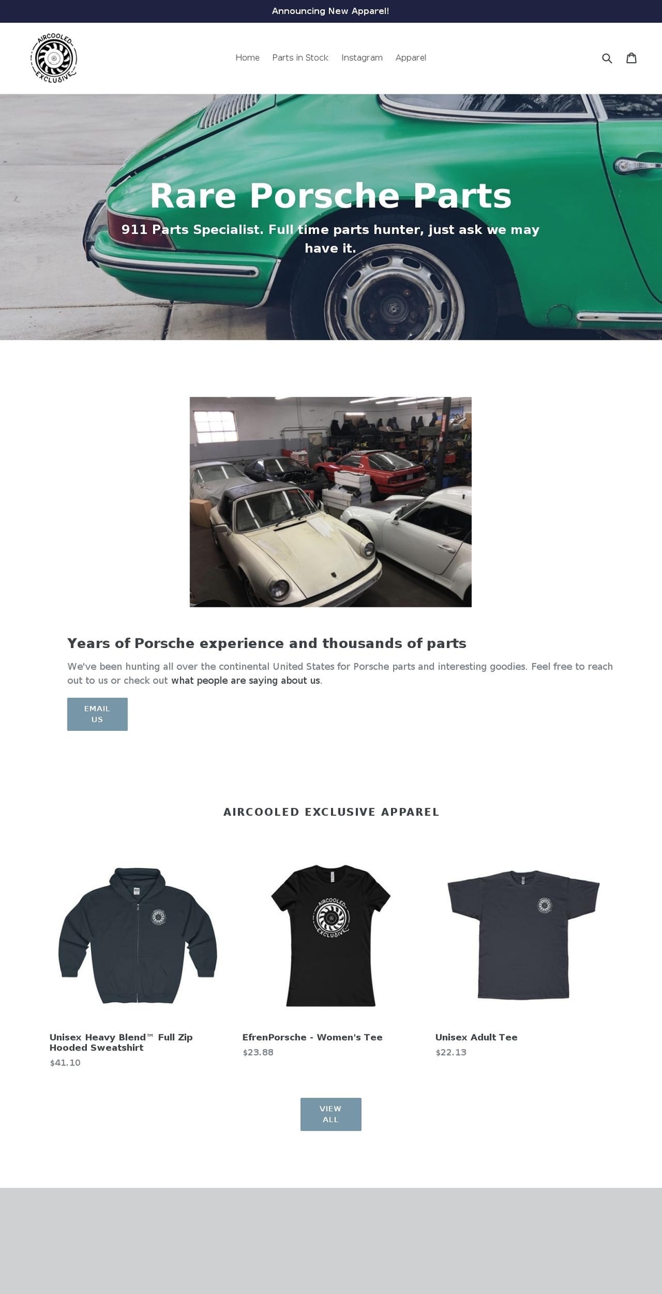 aircooledexclusive.com shopify website screenshot