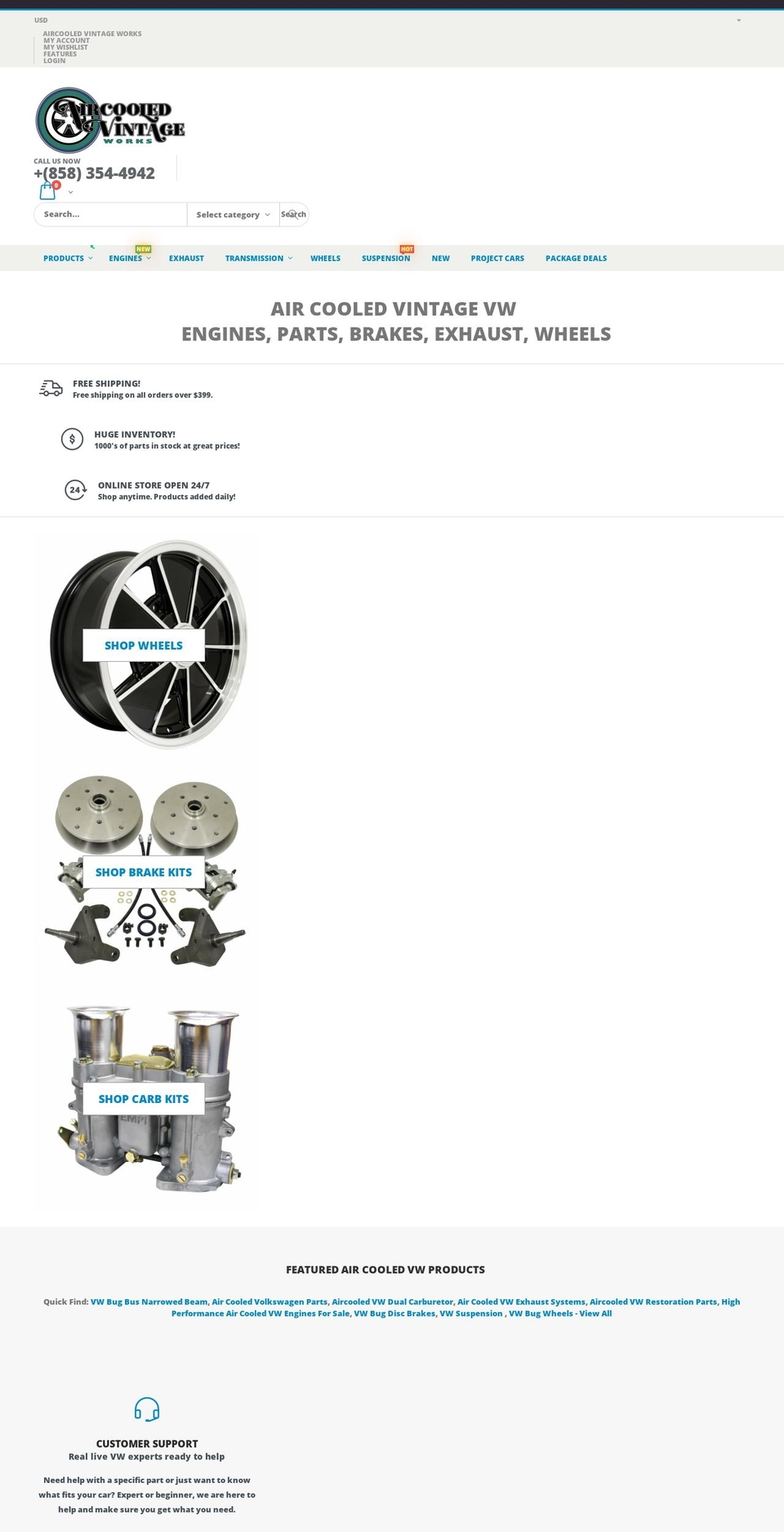 aircooledvintageworks.com shopify website screenshot