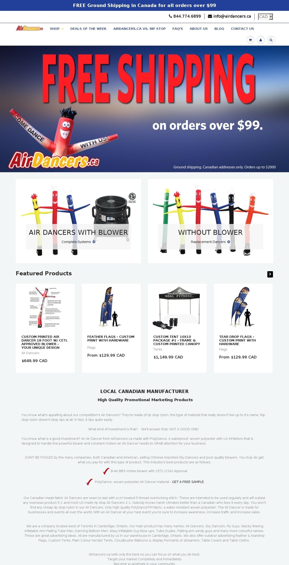 airdancer.ca shopify website screenshot