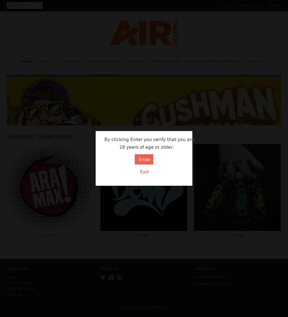 airdistro.co.uk shopify website screenshot