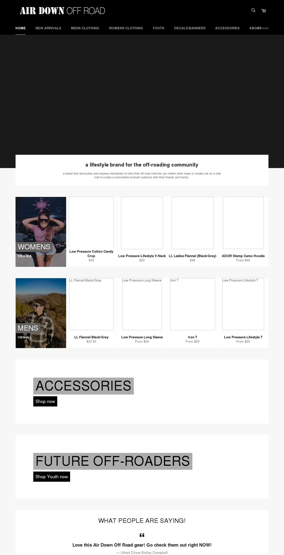 airdownoffroadshop.com shopify website screenshot