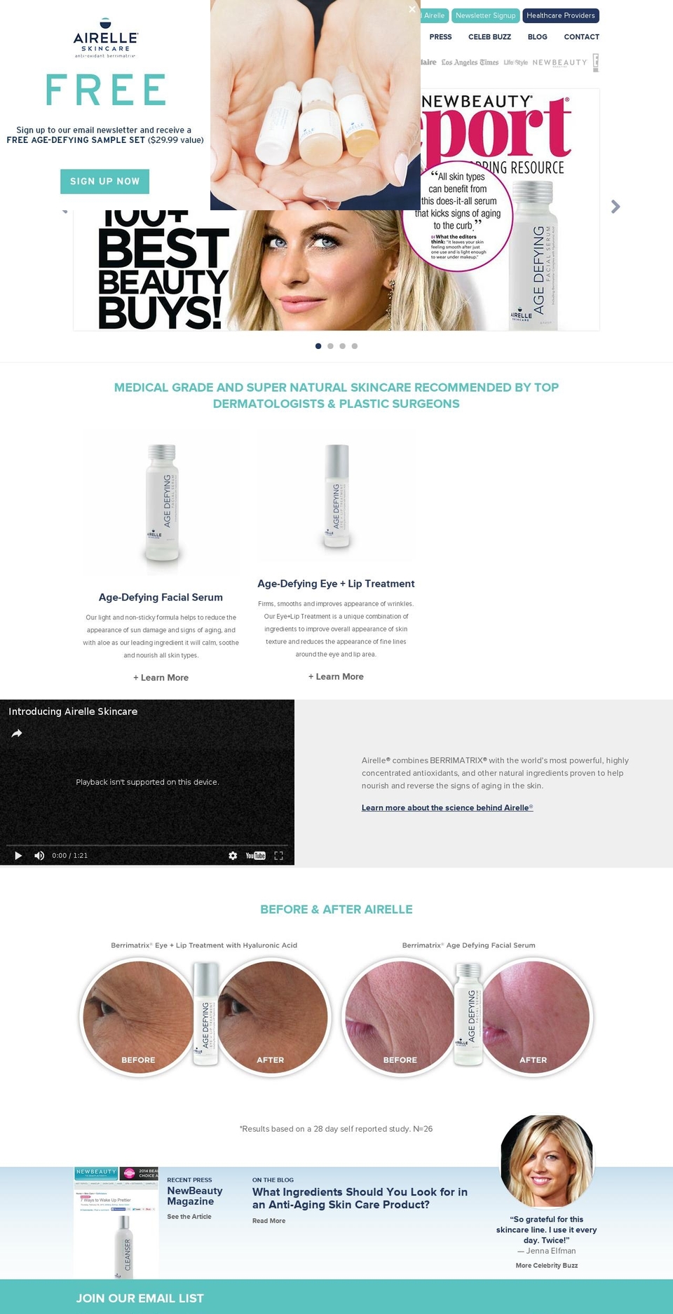 airelleskin.com shopify website screenshot