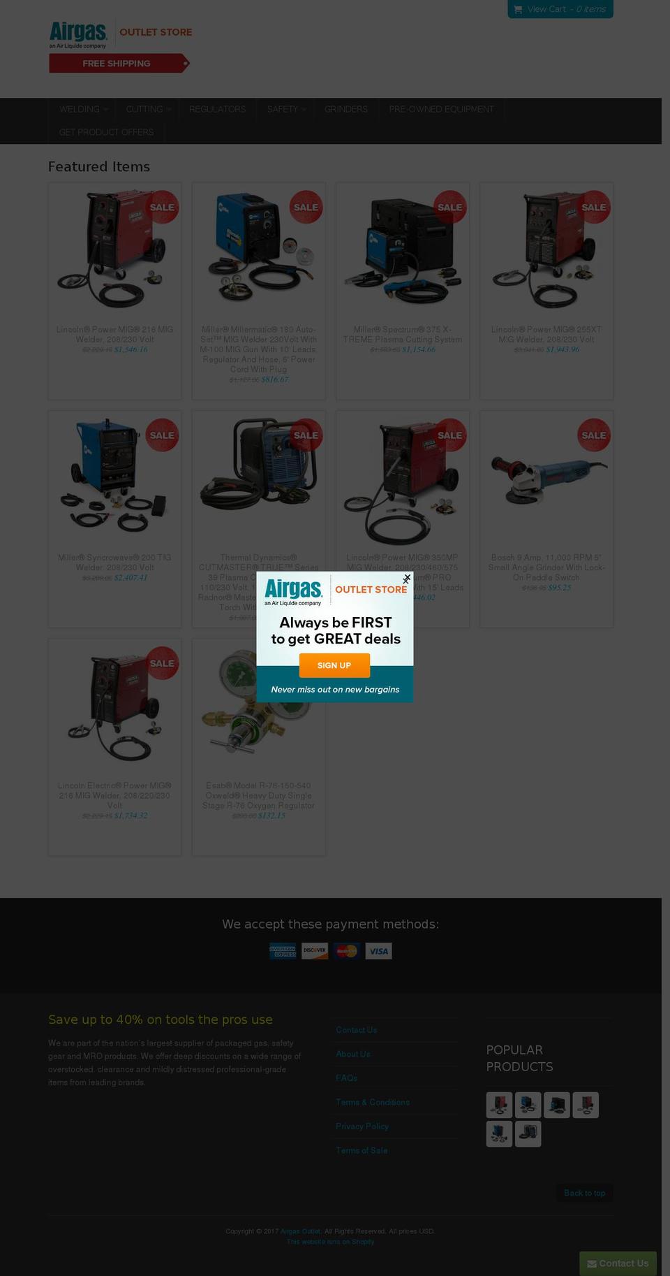 airgasoutlet.com shopify website screenshot