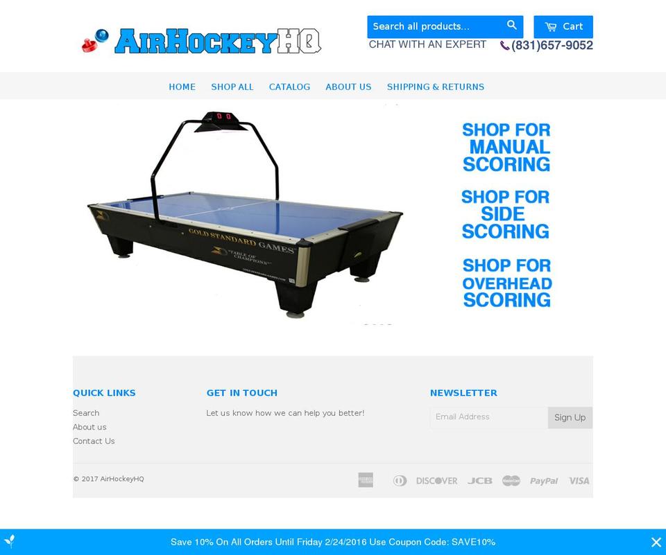 airhockeyhq.com shopify website screenshot