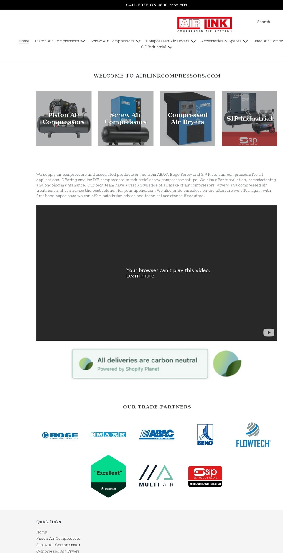 airlinkcompressors.com shopify website screenshot