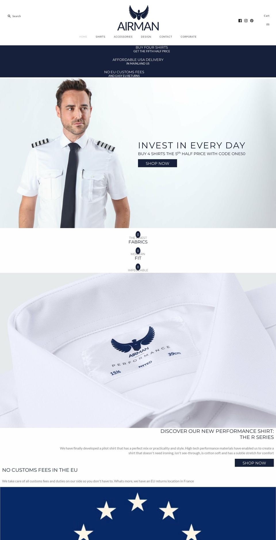 airmanpilotshirts.com shopify website screenshot