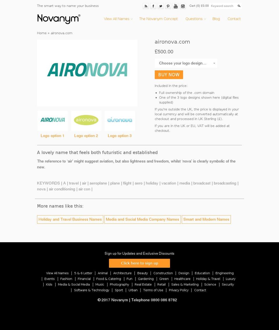 aironova.com shopify website screenshot