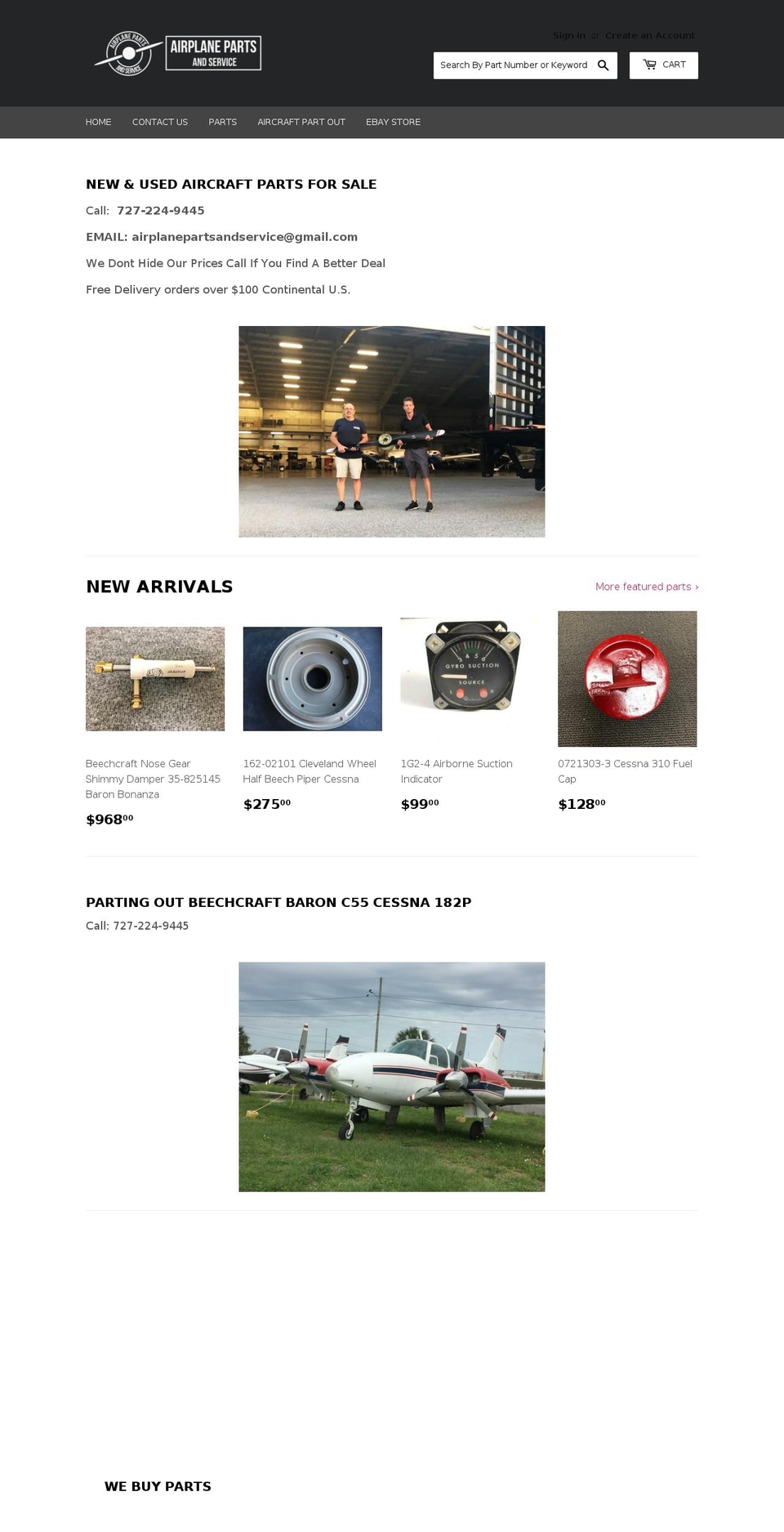 airplanepartsandservice.com shopify website screenshot