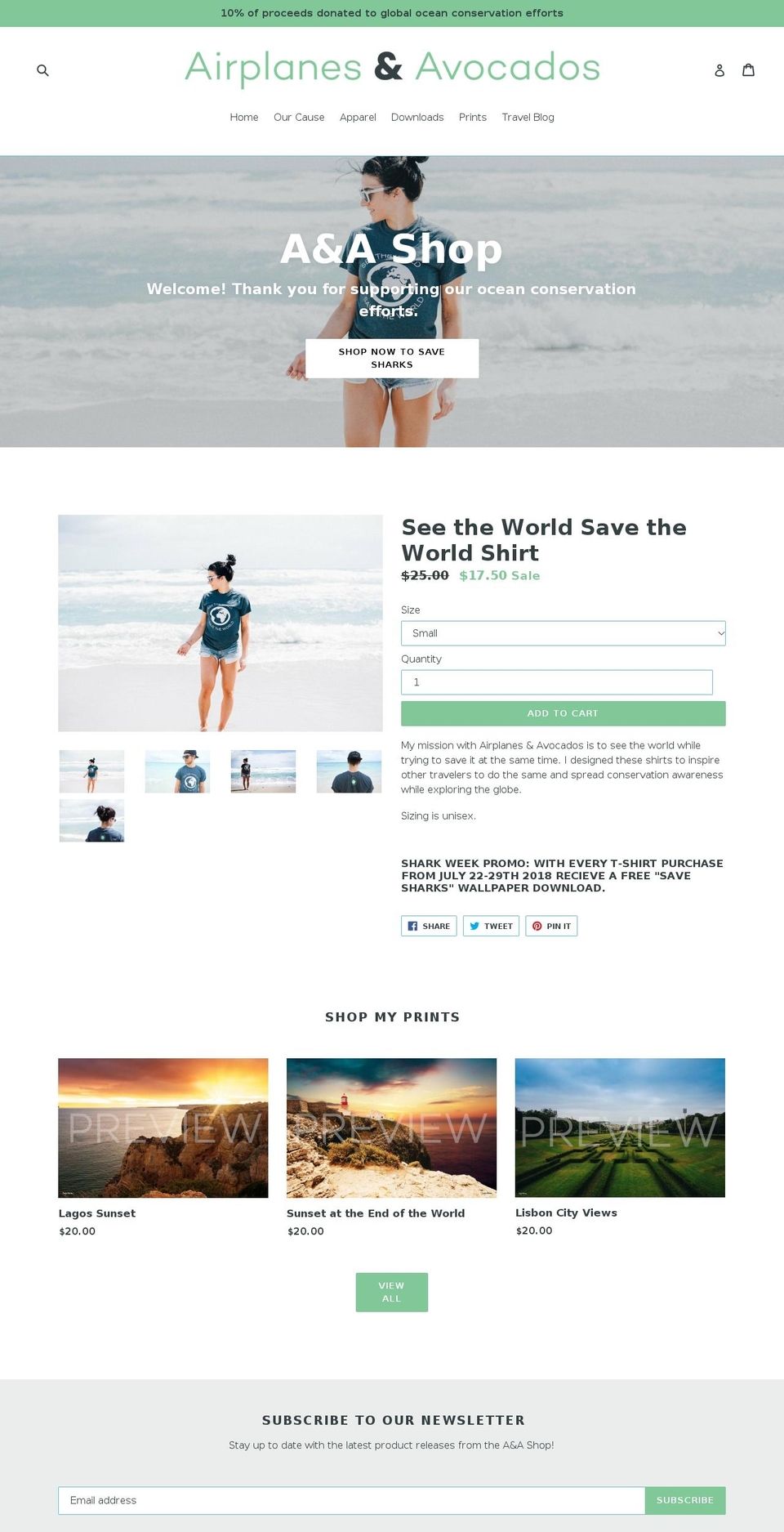 airplanesandavocadosshop.com — Shopify storefront screenshot