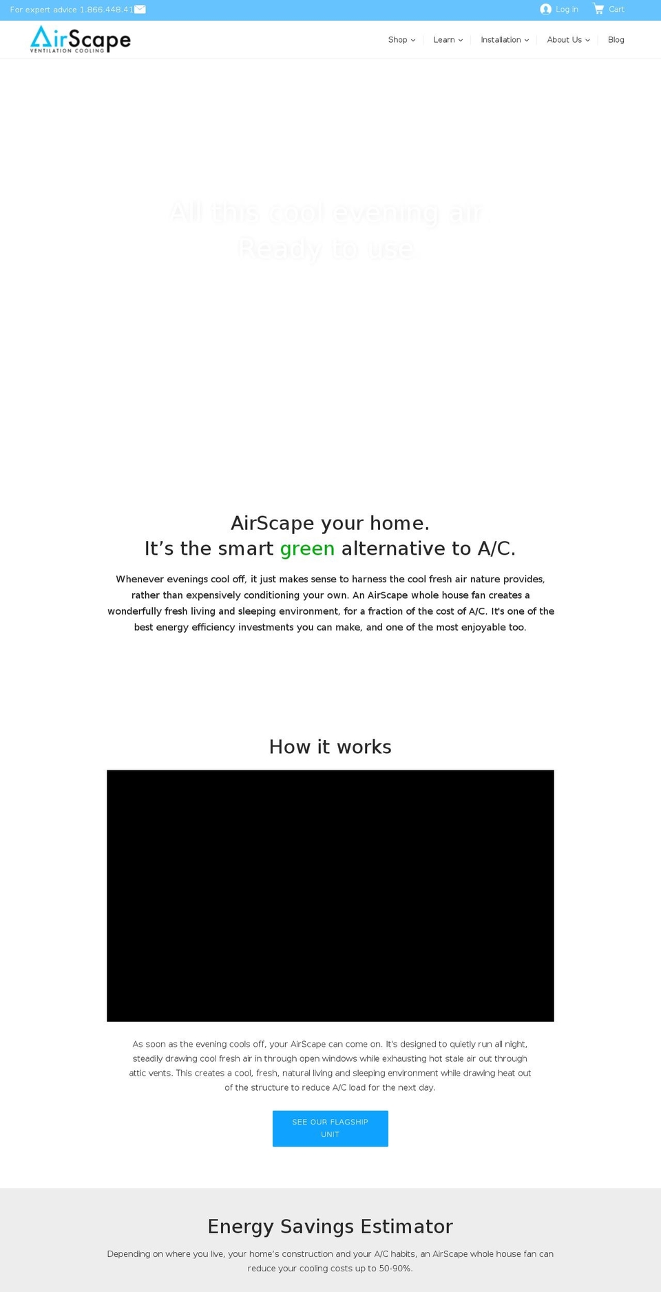 airscapefans.com shopify website screenshot