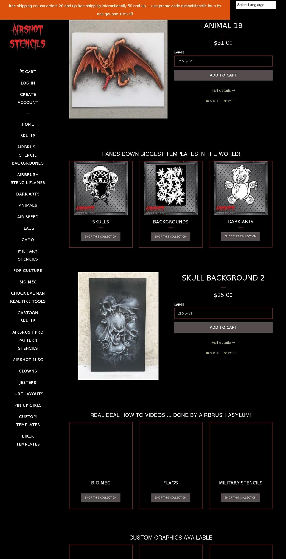 airshotstencils.com shopify website screenshot
