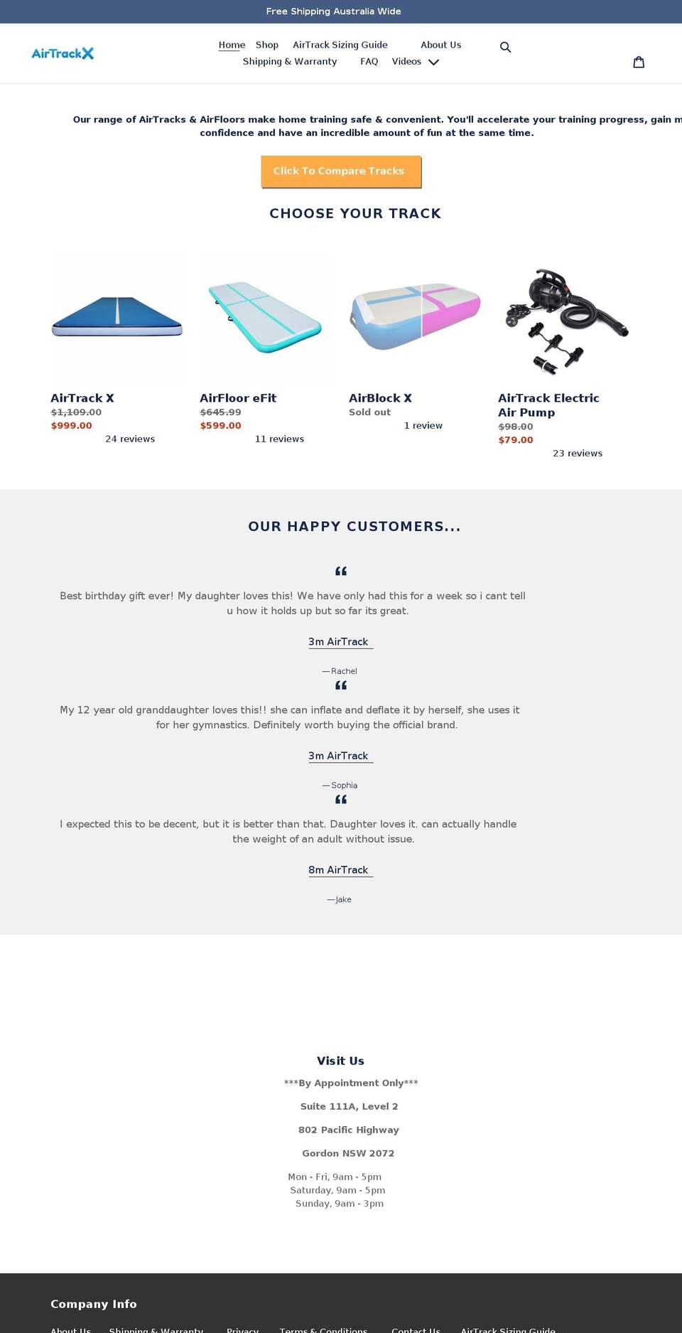 airtrack.com.au shopify website screenshot