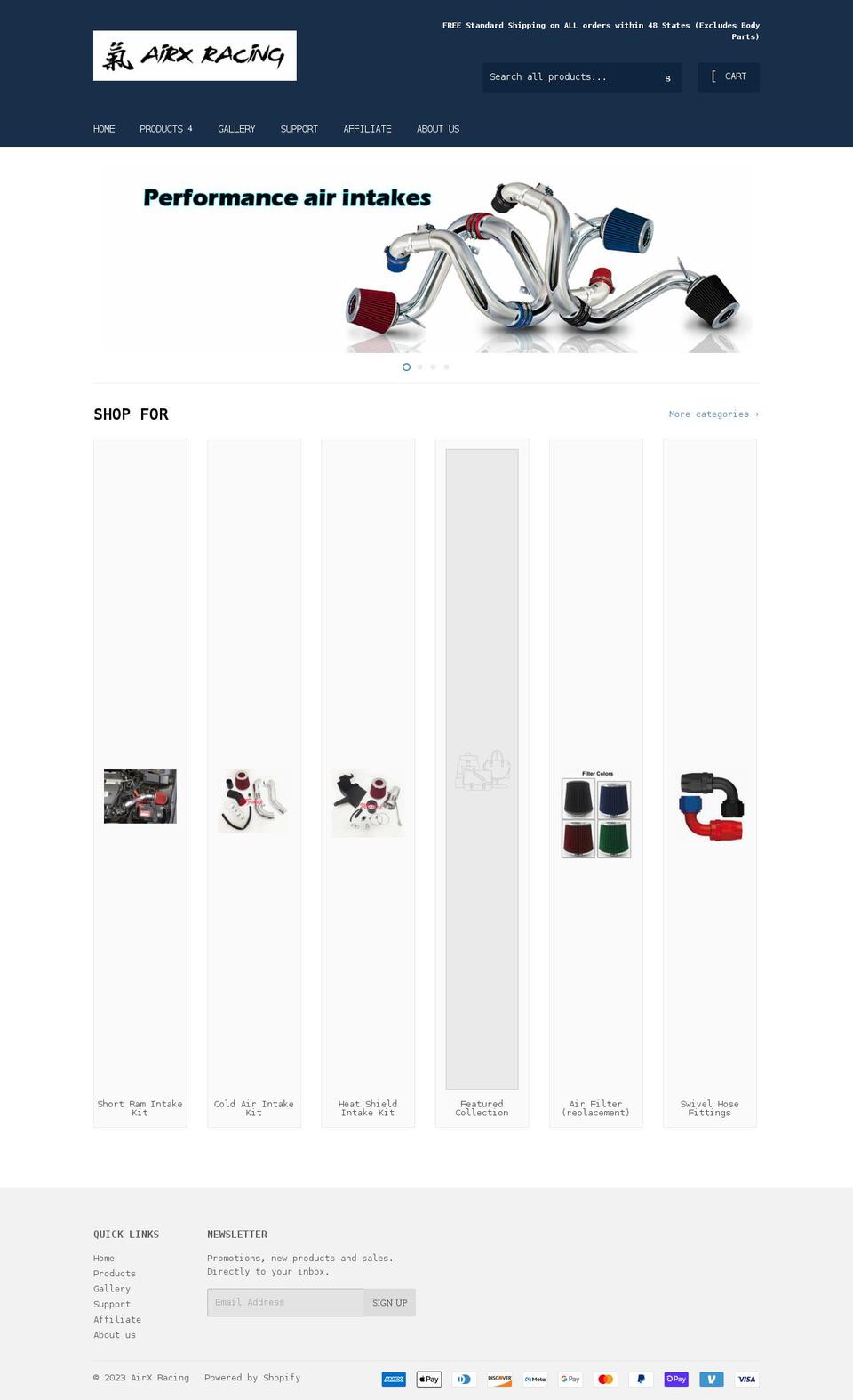 airxracing.com shopify website screenshot
