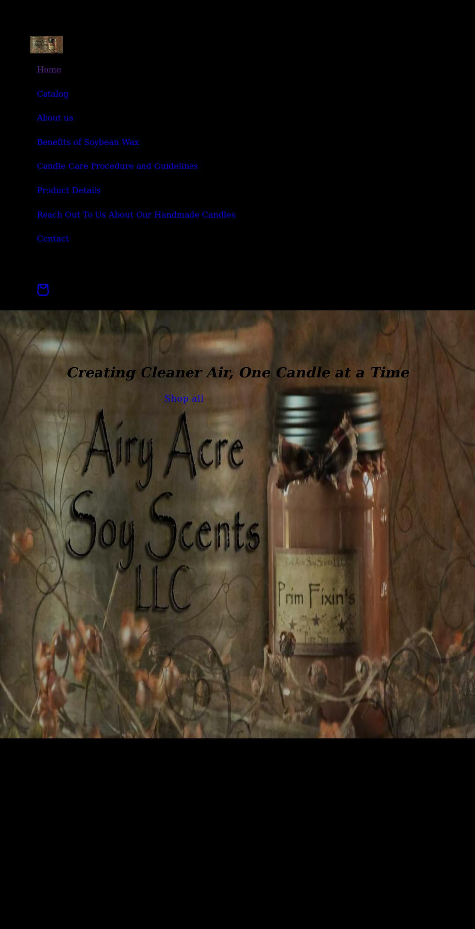 airyacresoyscents.com shopify website screenshot
