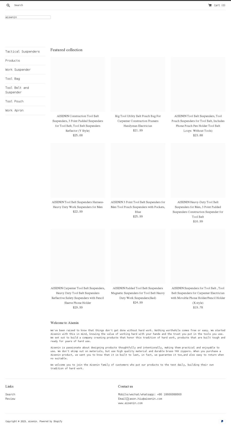 aisenin.com shopify website screenshot