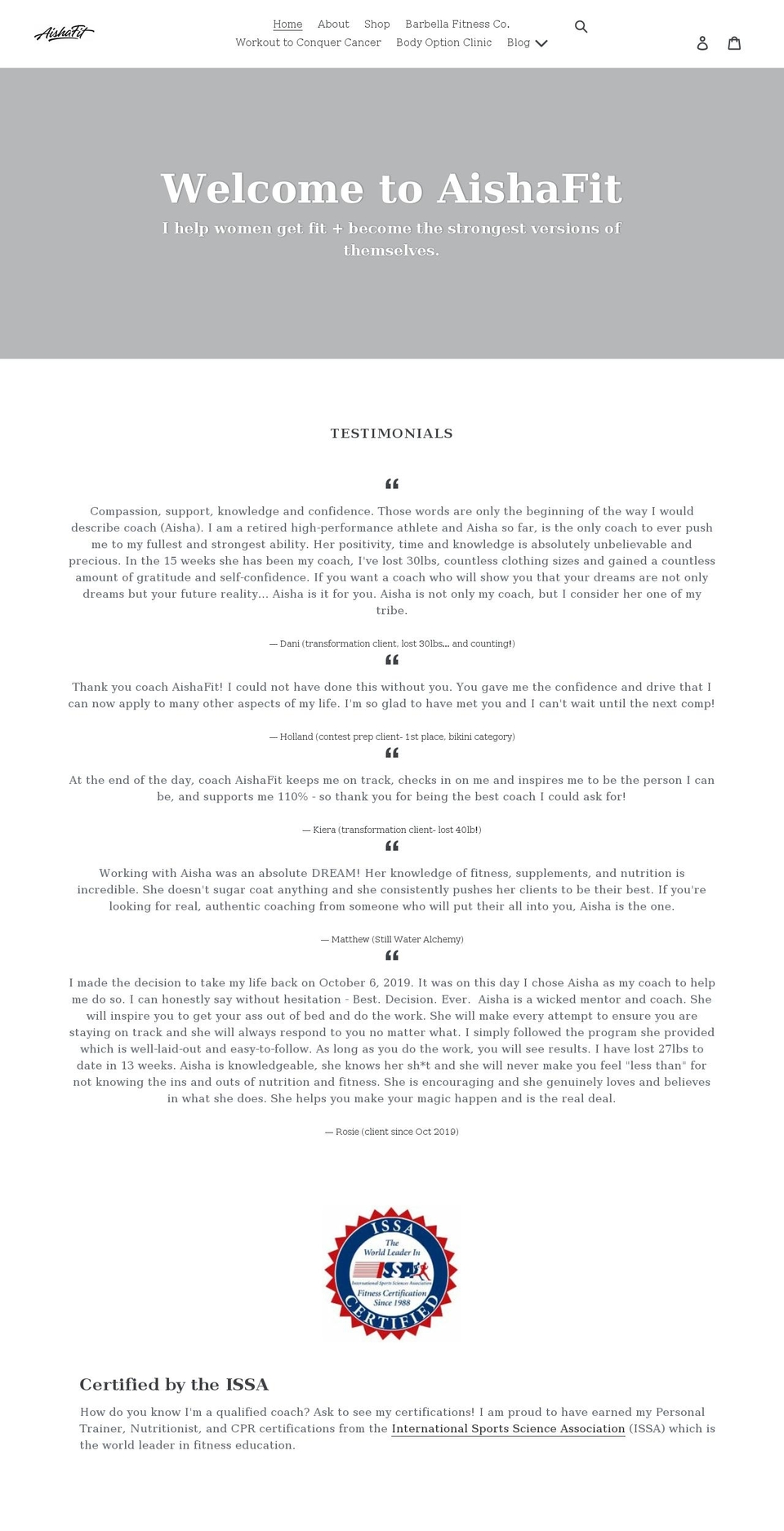 aishafit.com shopify website screenshot