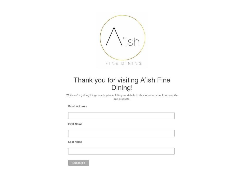 aishfinedining.com — Shopify storefront screenshot