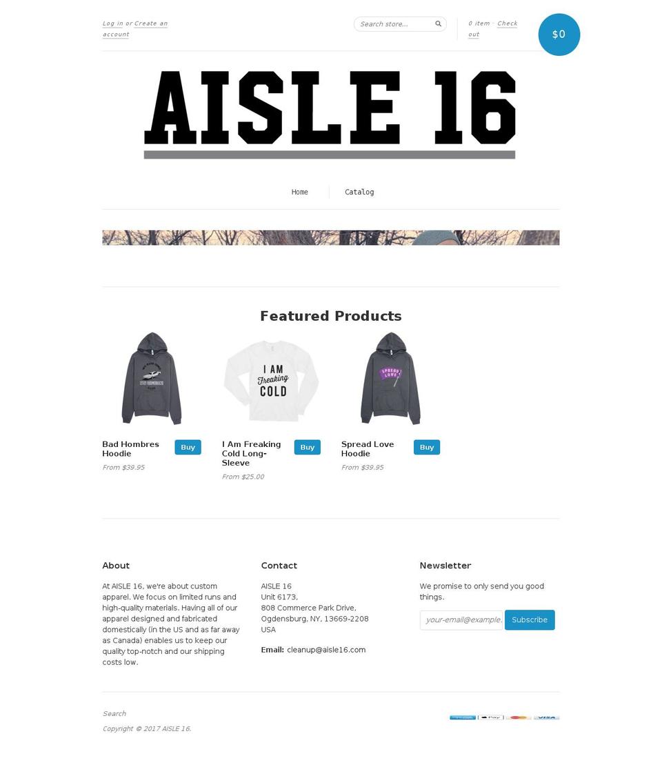 aisle16.com shopify website screenshot
