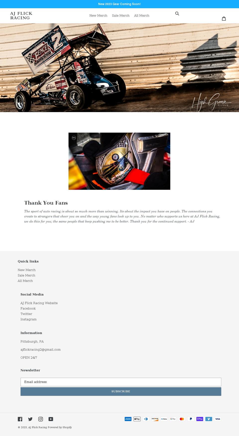 aj-flick-racing.myshopify.com shopify website screenshot