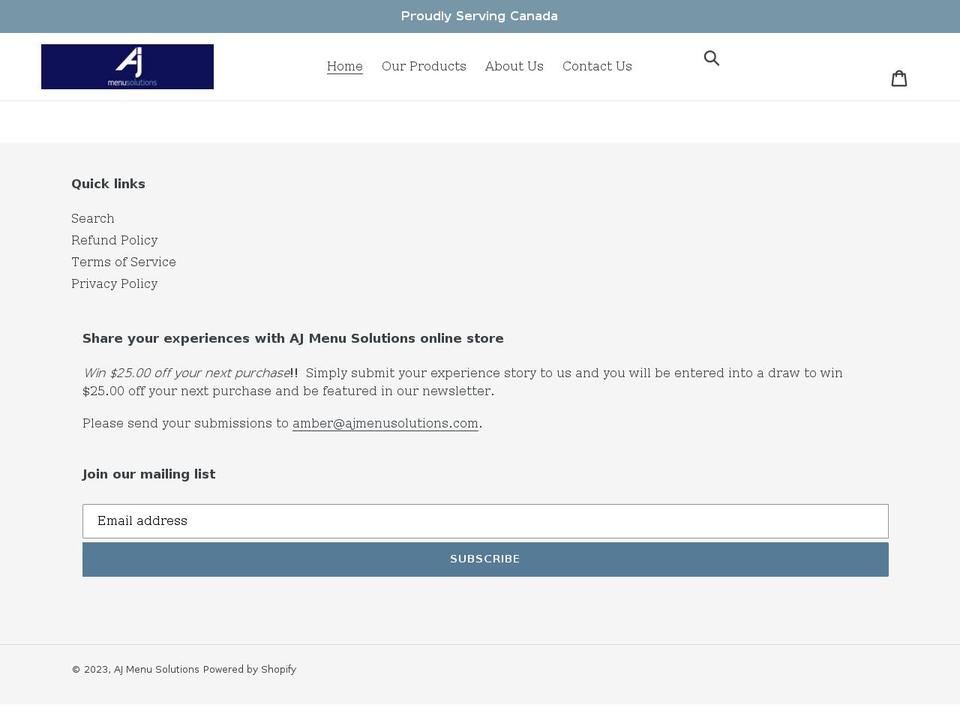 aj-menu-solutions.myshopify.com shopify website screenshot