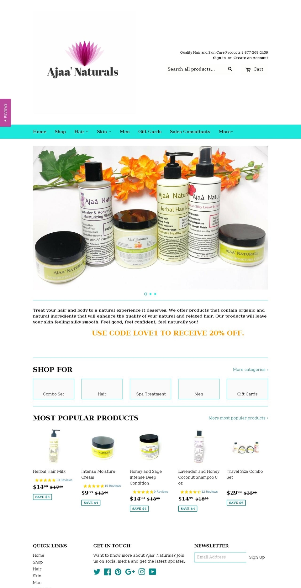 ajaanaturals.com shopify website screenshot