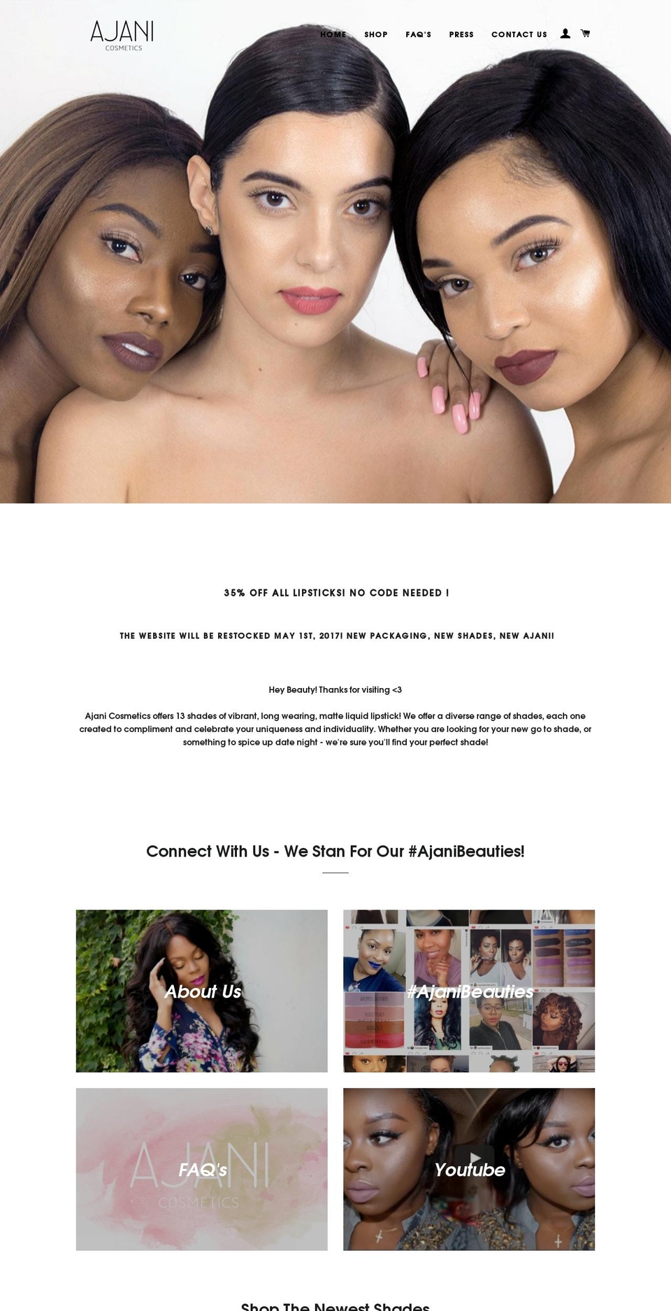 ajanicosmetics.com shopify website screenshot