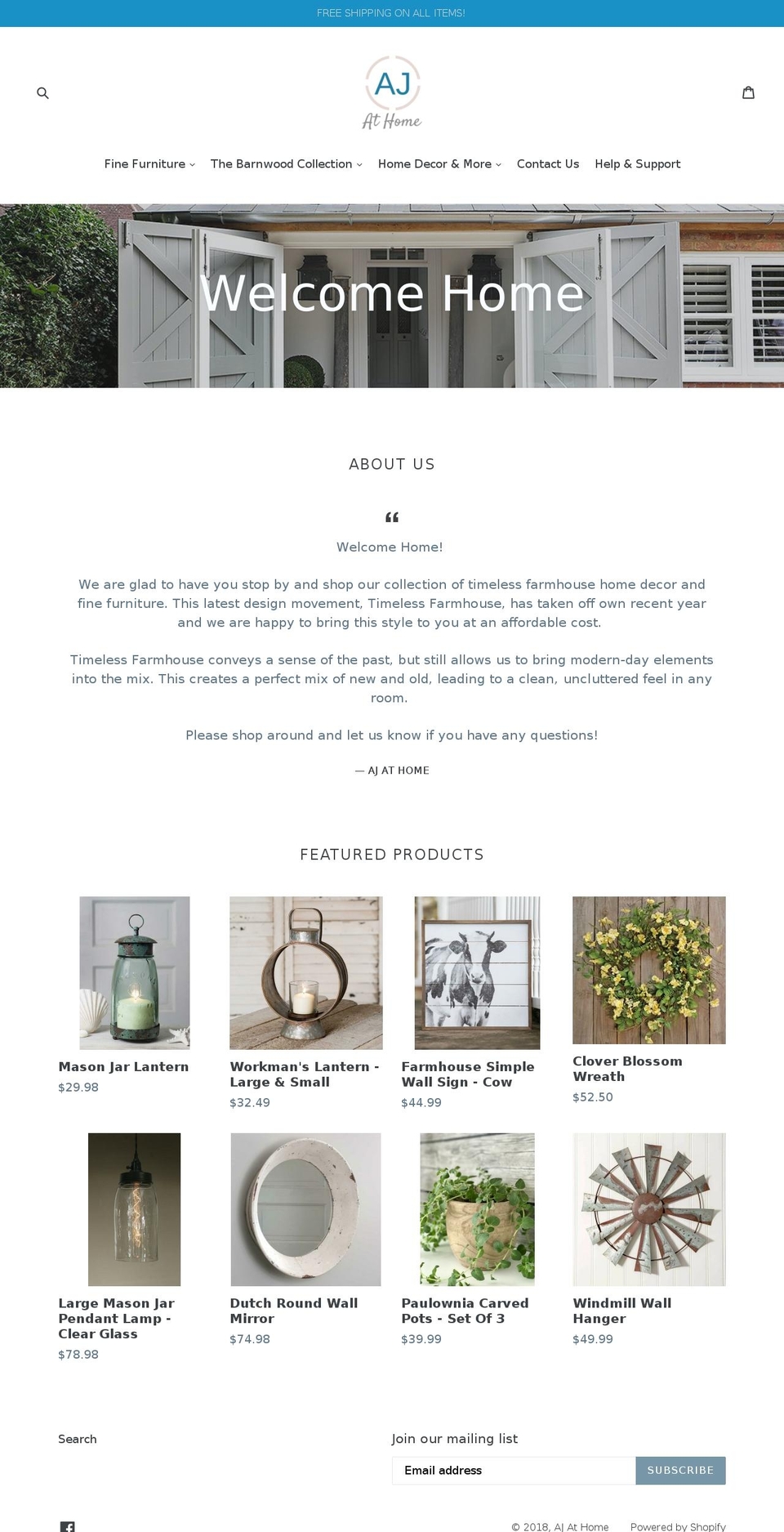 ajathome.com — Shopify storefront screenshot