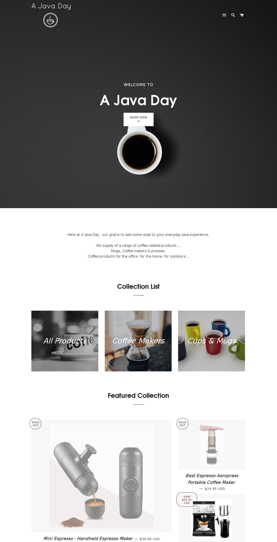 ajavaday.com shopify website screenshot