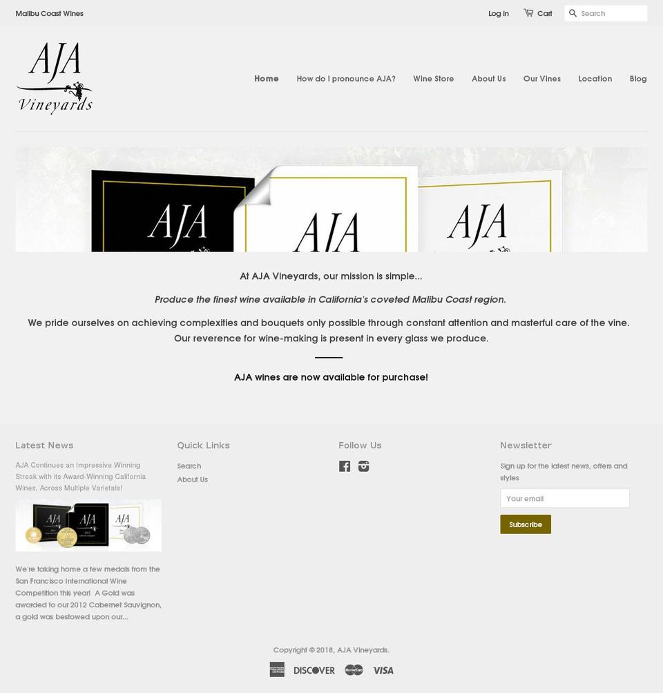 ajavineyards.com shopify website screenshot