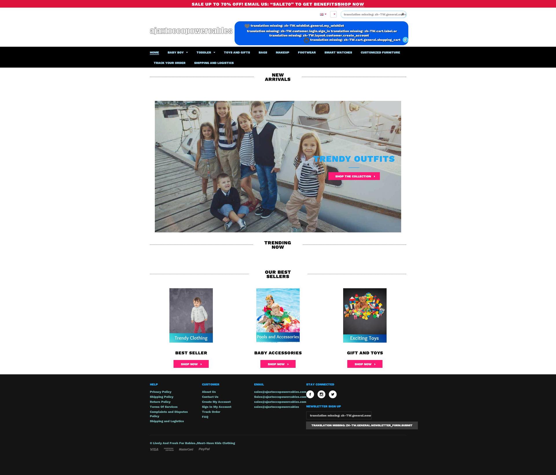 ajaxtoccopowercables.com shopify website screenshot