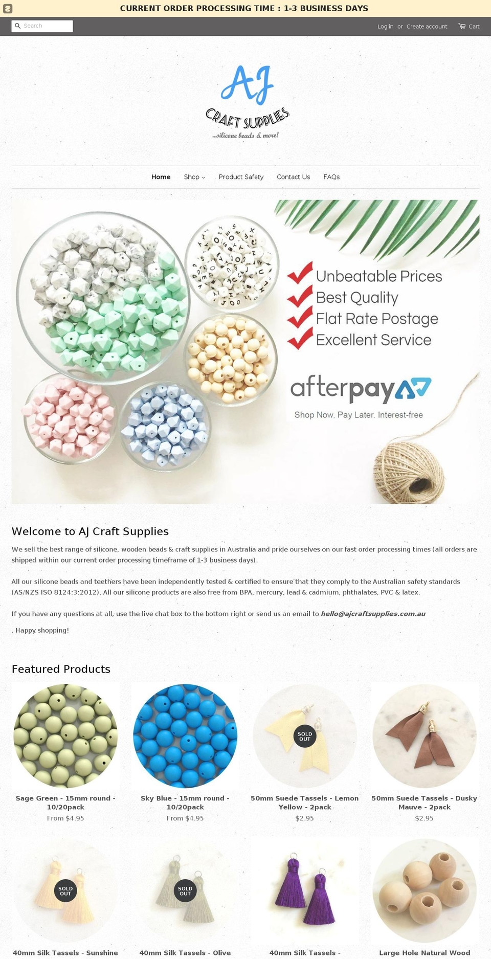 ajcraftsupplies.com.au shopify website screenshot